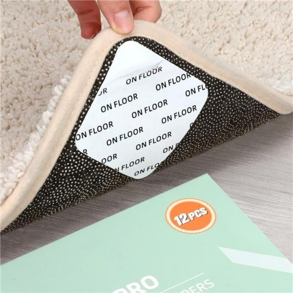 Double Sided Reusable Under Rug Carpet Tape Stickers 12 PCS Rug Tape Non Slip